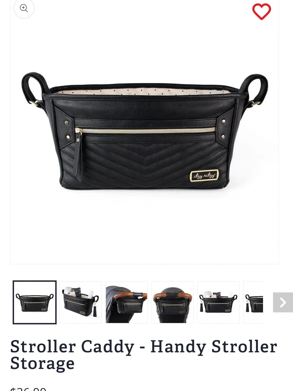 Itzy Ritzy Black Quilted Stroller Caddy with Gold Hardware
